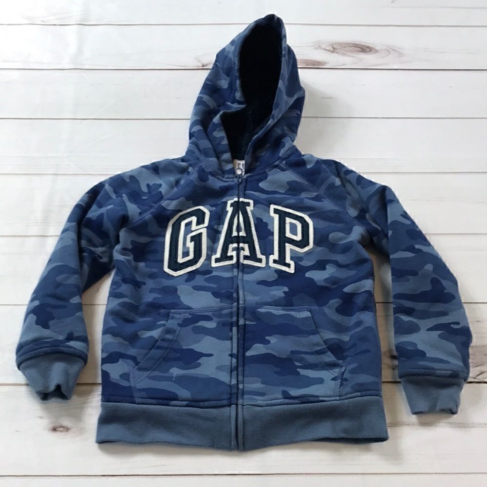 Gap Kids Blue Camo Sherpa Lined Full Zip Hoodie